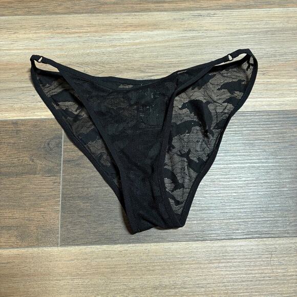 & Other Stories Other - & Other Stories Womens 0 Dolphin Mesh String Bikini Panty Black Floral Sheer